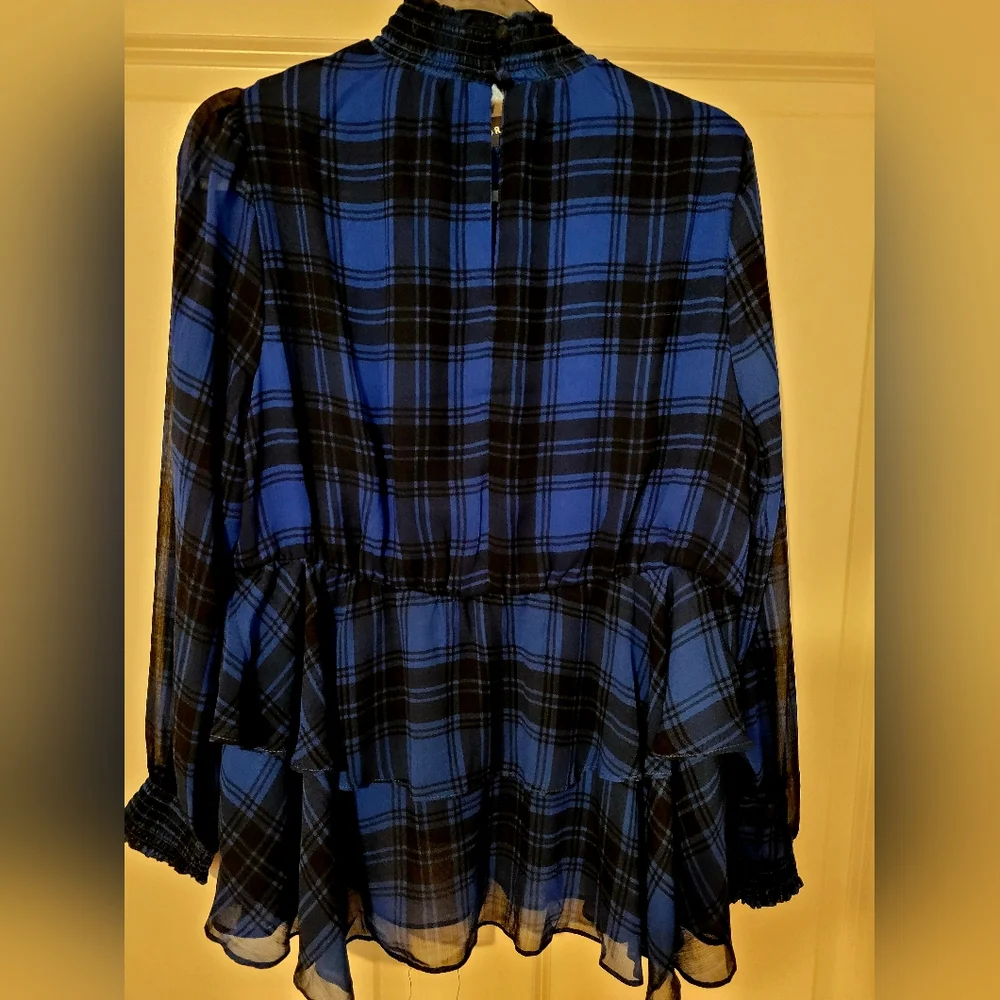 TORRID Blue and Black Plaid Rufffled Top Blouse.   M/L - Picture 6 of 7